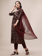 Alia Cut Printed & Embroidered Kurta With Pant & Dupatta Set, Multicolor - Hiral Fashion | Grocsy