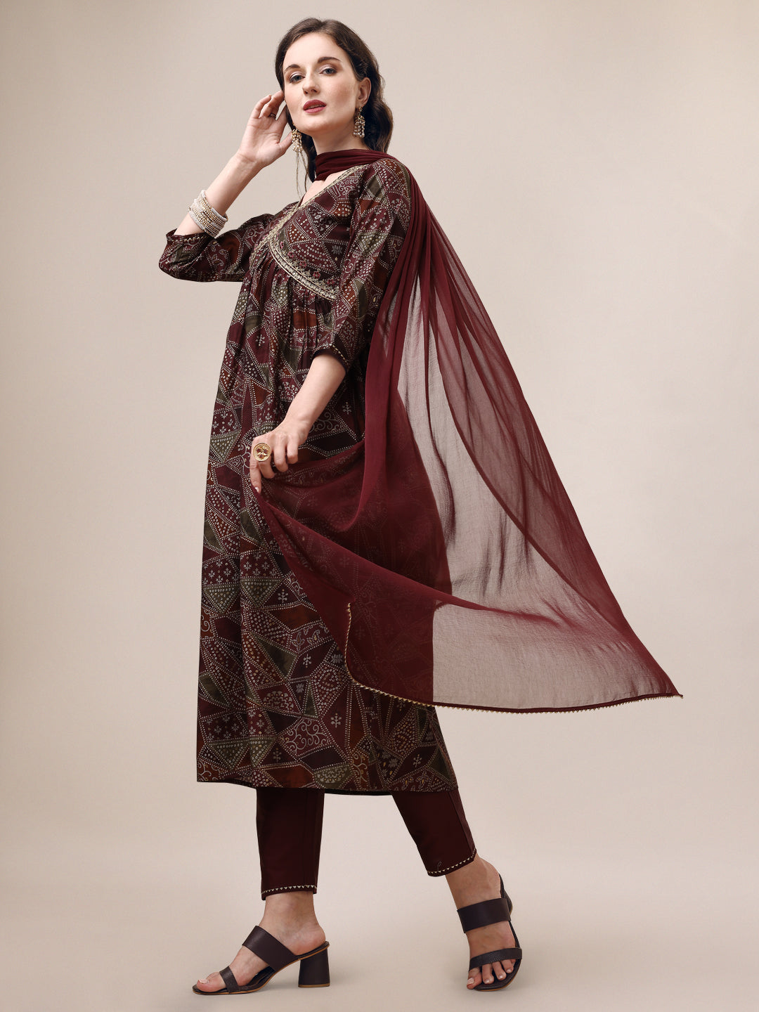 Alia Cut Printed & Embroidered Kurta With Pant & Dupatta Set, Multicolor - Hiral Fashion | Grocsy
