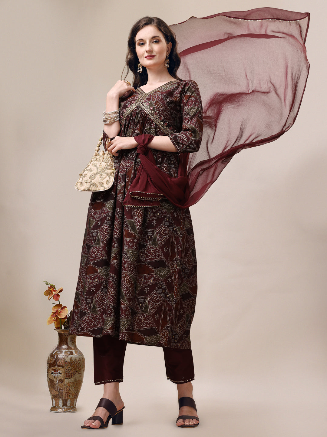 Alia Cut Printed & Embroidered Kurta With Pant & Dupatta Set, Multicolor - Hiral Fashion | Grocsy
