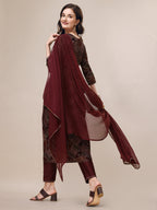 Alia Cut Printed & Embroidered Kurta With Pant & Dupatta Set, Multicolor - Hiral Fashion | Grocsy