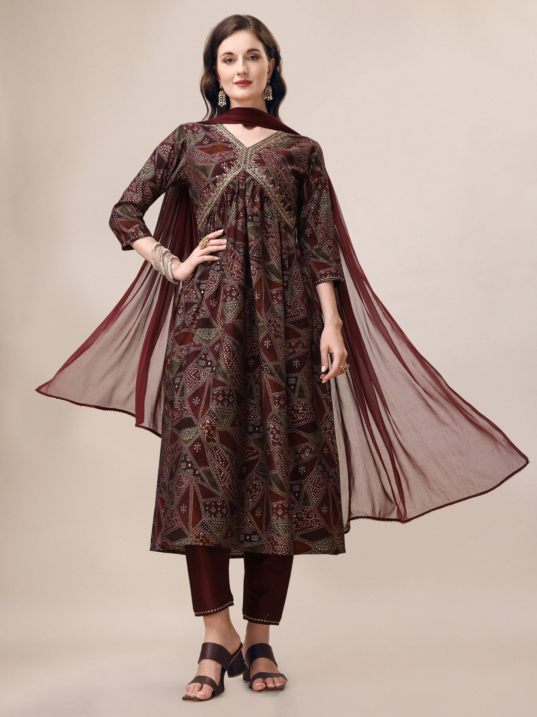 Alia Cut Printed & Embroidered Kurta With Pant & Dupatta Set, Multicolor - Hiral Fashion | Grocsy
