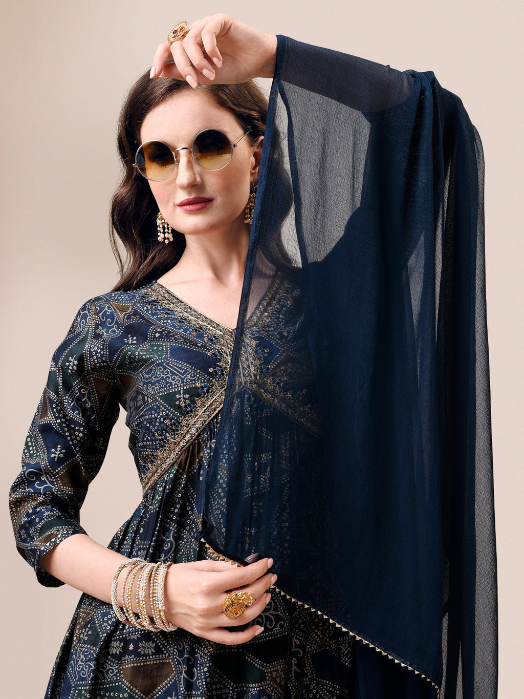 Alia Cut Printed & Embroidered Kurta With Pant & Dupatta Set, Multicolor - Hiral Fashion | Grocsy