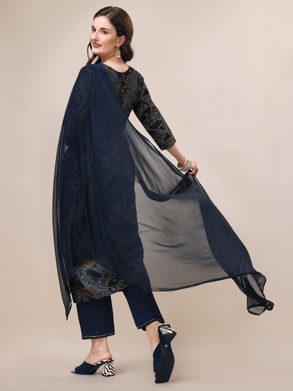 Alia Cut Printed & Embroidered Kurta With Pant & Dupatta Set, Multicolor - Hiral Fashion | Grocsy