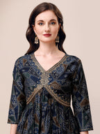 Alia Cut Printed & Embroidered Kurta With Pant & Dupatta Set, Multicolor - Hiral Fashion | Grocsy