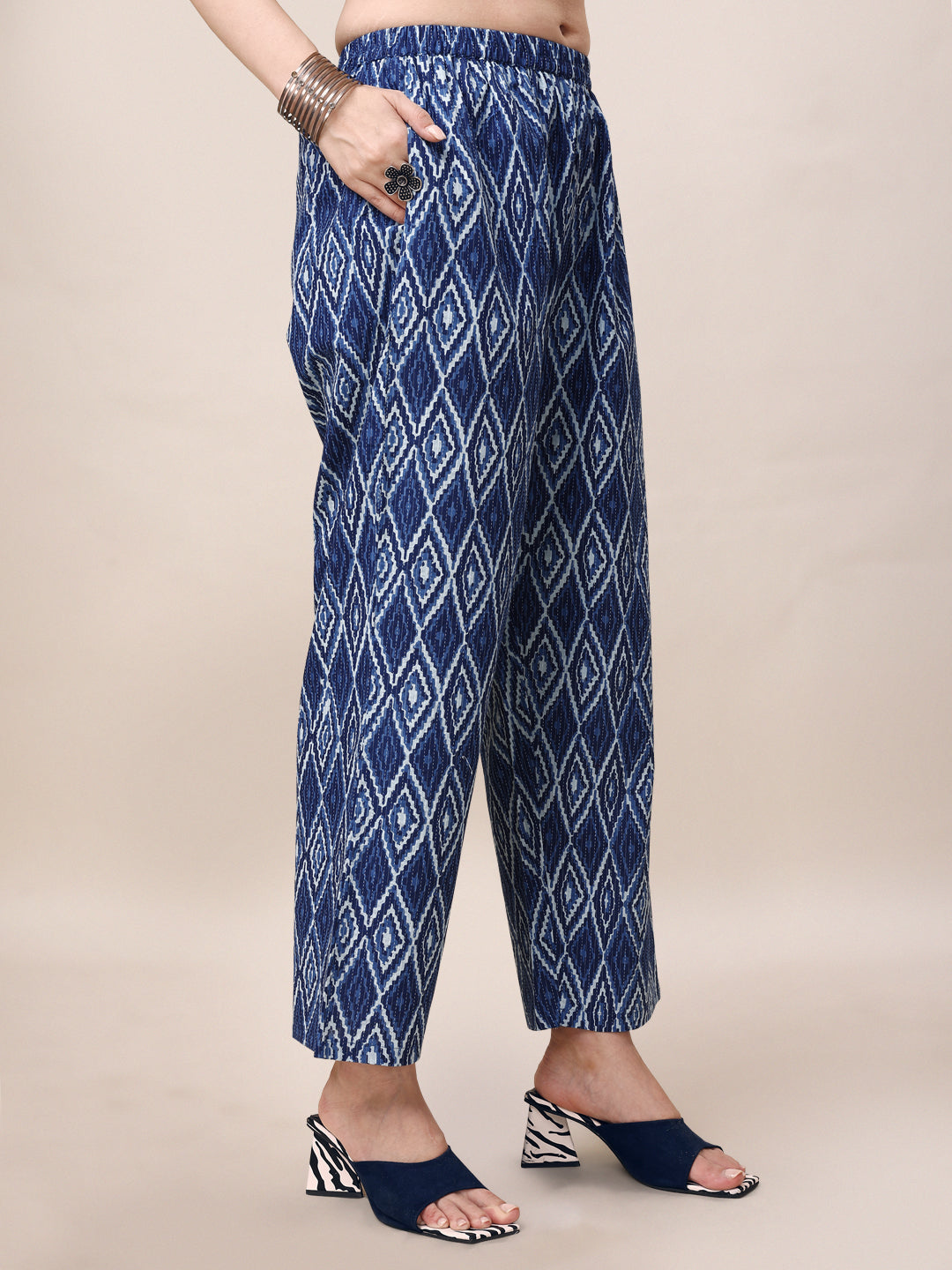 Printed Collar Kurta With Pant Co-Ordset, Multicolor - Hiral Fashion | Grocsy