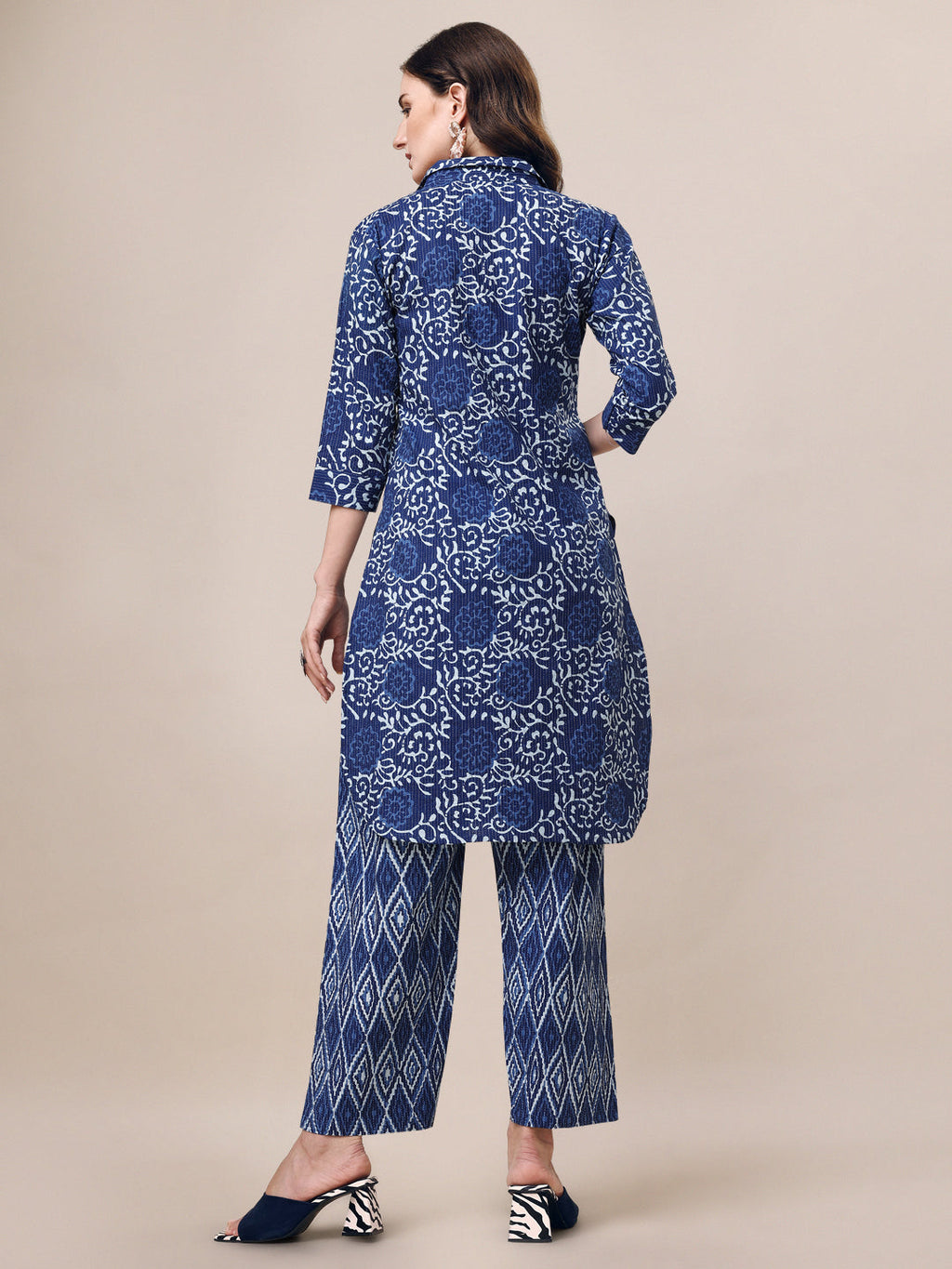 Printed Collar Kurta With Pant Co-Ordset, Multicolor - Hiral Fashion | Grocsy
