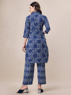 Printed Collar Kurta With Pant Co-Ordset, Multicolor - Hiral Fashion | Grocsy