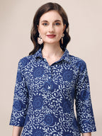 Printed Collar Kurta With Pant Co-Ordset, Multicolor - Hiral Fashion | Grocsy