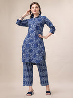 Printed Collar Kurta With Pant Co-Ordset, Multicolor - Hiral Fashion | Grocsy