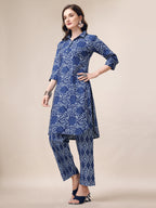 Printed Collar Kurta With Pant Co-Ordset, Multicolor - Hiral Fashion | Grocsy
