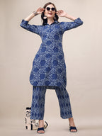 Printed Collar Kurta With Pant Co-Ordset, Multicolor - Hiral Fashion | Grocsy