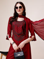 Embroidered Kurta With Pant And Dupatta Set, Multicolor - Hiral Fashion | Grocsy