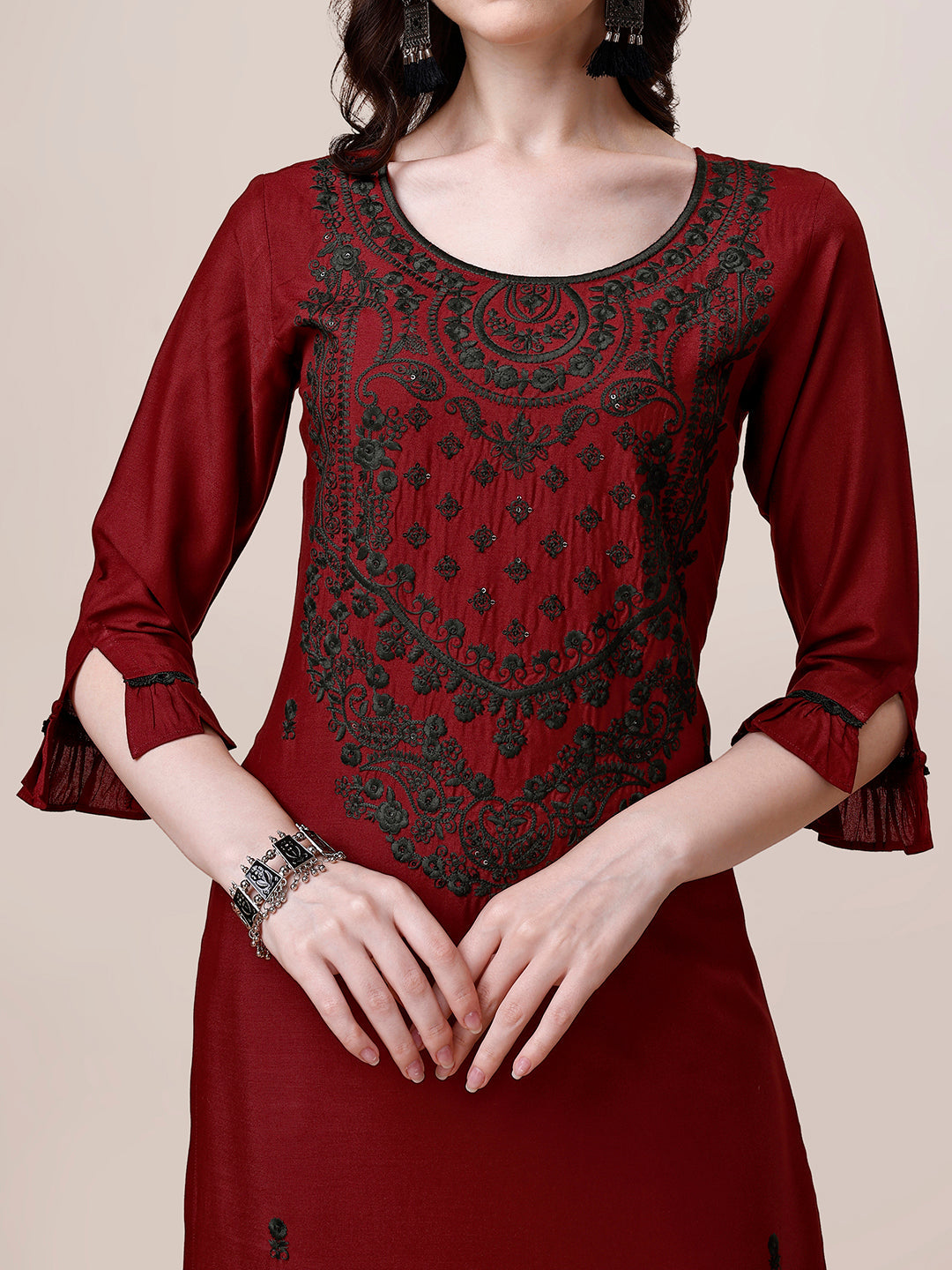 Embroidered Kurta With Pant And Dupatta Set, Multicolor - Hiral Fashion | Grocsy