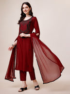 Embroidered Kurta With Pant And Dupatta Set, Multicolor - Hiral Fashion | Grocsy