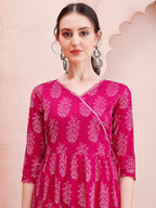 Angarakha Style Anarkali Printed Kurta With Pant And Dupatta Set, Multicolor - Hiral Fashion | Grocsy