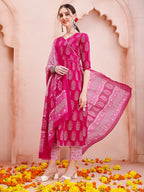 Angarakha Style Anarkali Printed Kurta With Pant And Dupatta Set, Multicolor - Hiral Fashion | Grocsy