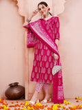 Angarakha Style Anarkali Printed Kurta With Pant And Dupatta Set, Multicolor - Hiral Fashion | Grocsy