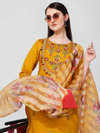 Hand Embroidered Kurta With Pant And Organza Dupatta Set, Multicolor - Hiral Fashion | Grocsy
