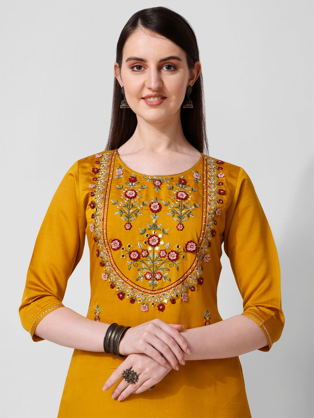 Hand Embroidered Kurta With Pant And Organza Dupatta Set, Multicolor - Hiral Fashion | Grocsy