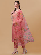 Embroidered Kurta With Pant & Dupatta Set, Multicolor - Hiral Fashion | Grocsy