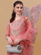Embroidered Kurta With Pant & Dupatta Set, Multicolor - Hiral Fashion | Grocsy