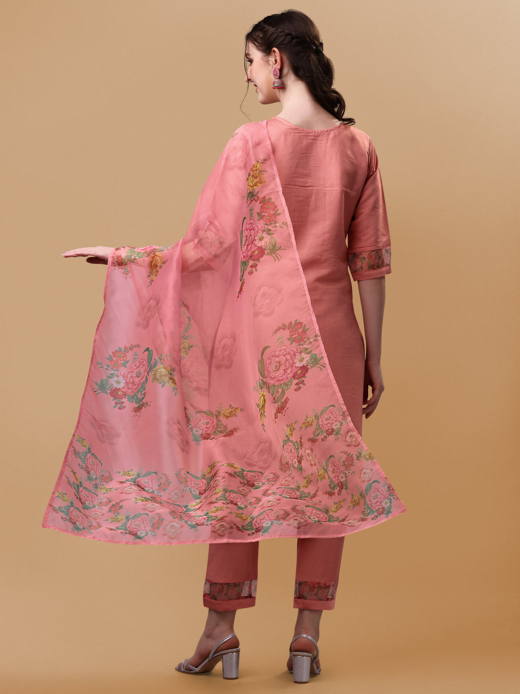 Embroidered Kurta With Pant & Dupatta Set, Multicolor - Hiral Fashion | Grocsy