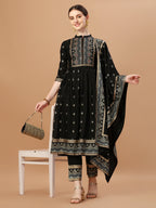 Nyra Cut Foil Printed & Hand Embroidered Kurta With Pant & Dupatta, Multicolor - Hiral Fashion | Grocsy
