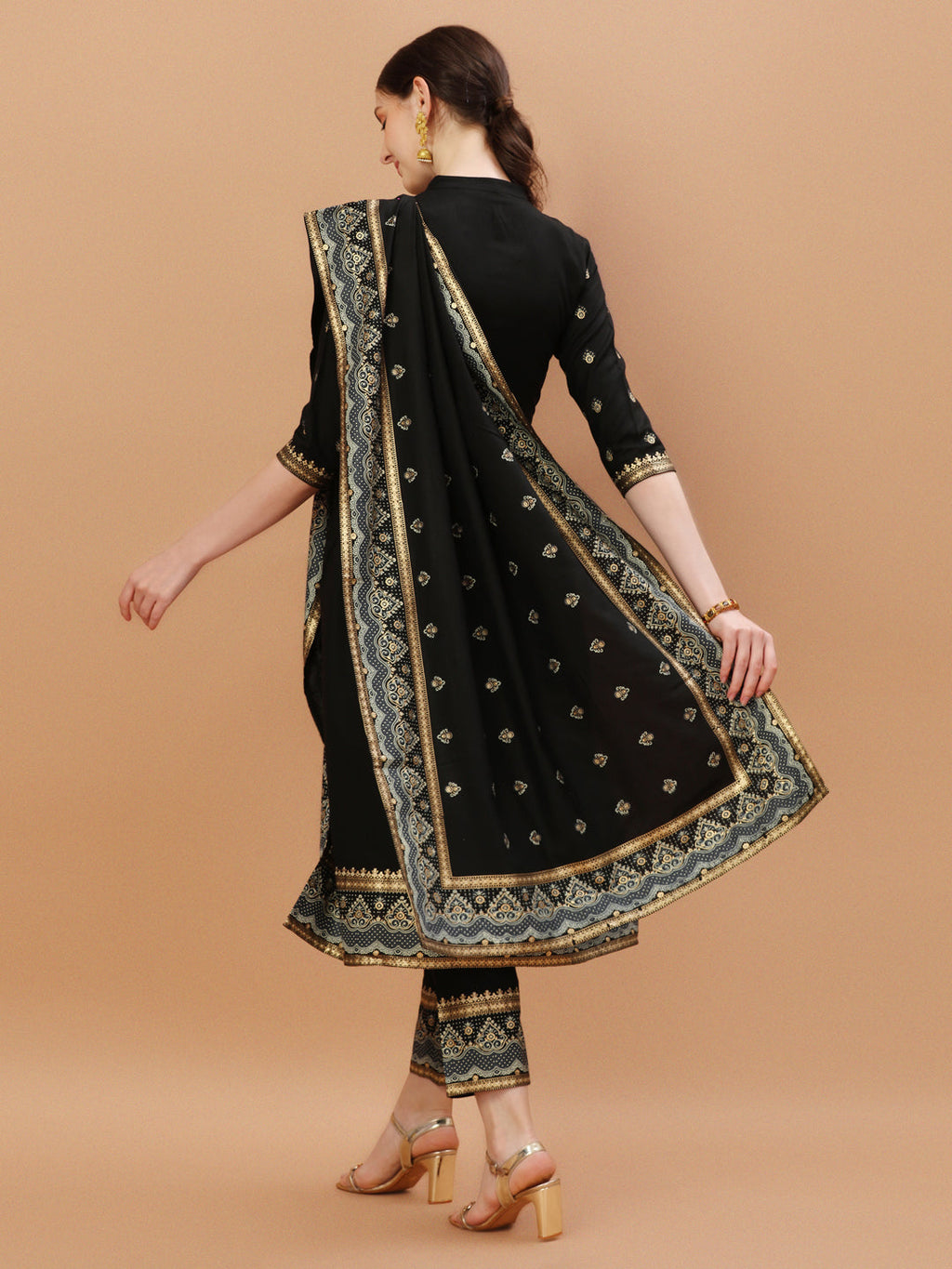 Nyra Cut Foil Printed & Hand Embroidered Kurta With Pant & Dupatta, Multicolor - Hiral Fashion | Grocsy