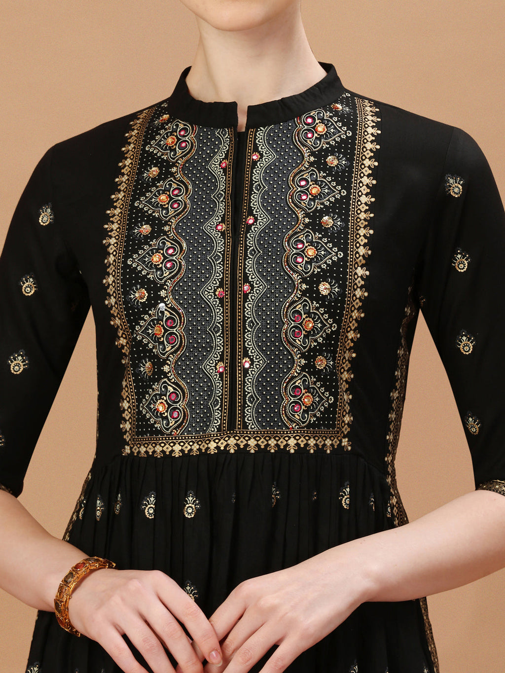Nyra Cut Foil Printed & Hand Embroidered Kurta With Pant & Dupatta, Multicolor - Hiral Fashion | Grocsy