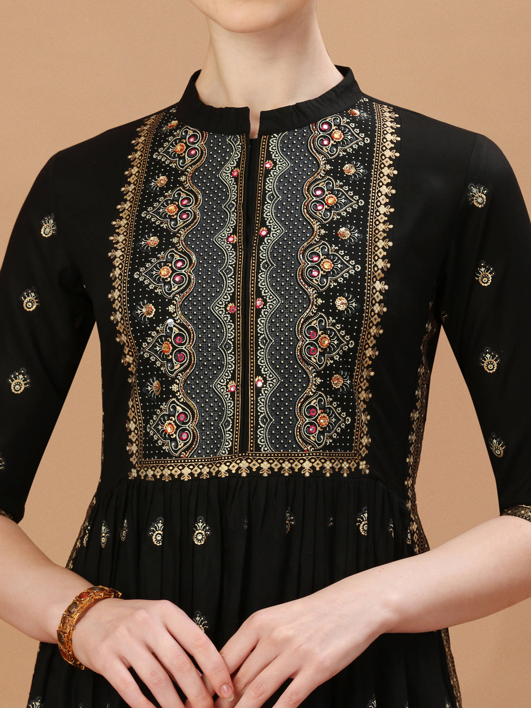 Nyra Cut Foil Printed & Hand Embroidered Kurta With Pant & Dupatta, Multicolor - Hiral Fashion | Grocsy