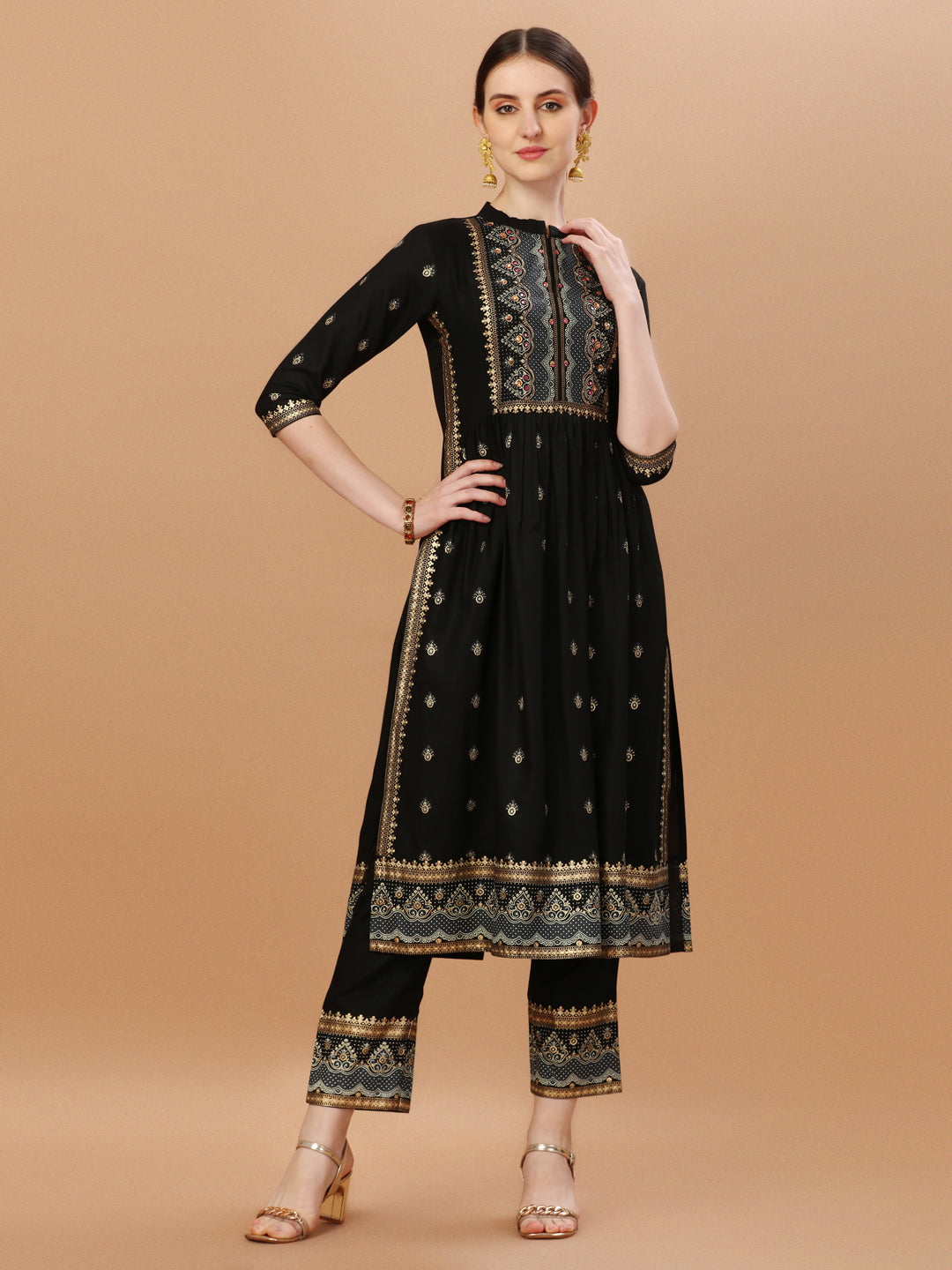 Nyra Cut Foil Printed & Hand Embroidered Kurta With Pant & Dupatta, Multicolor - Hiral Fashion | Grocsy