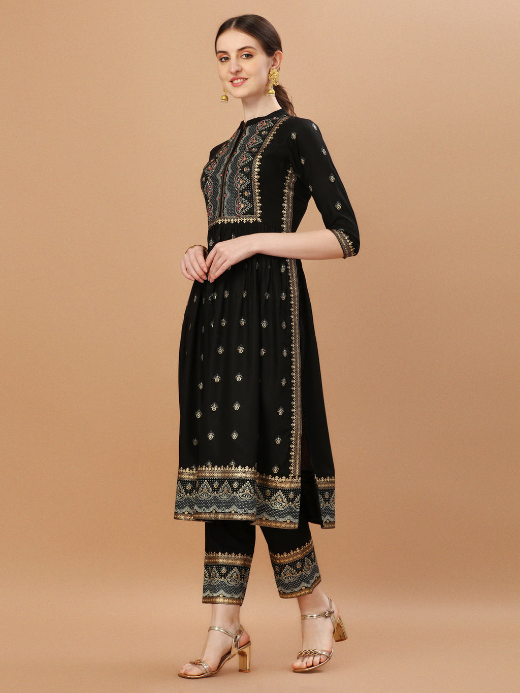 Nyra Cut Foil Printed & Hand Embroidered Kurta With Pant & Dupatta, Multicolor - Hiral Fashion | Grocsy