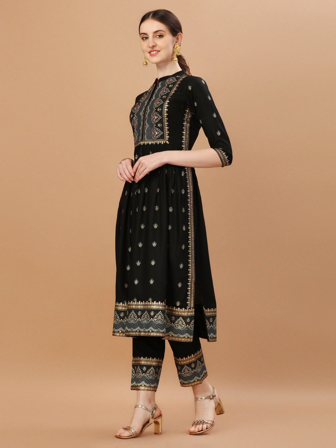 Nyra Cut Foil Printed & Hand Embroidered Kurta With Pant & Dupatta, Multicolor - Hiral Fashion | Grocsy