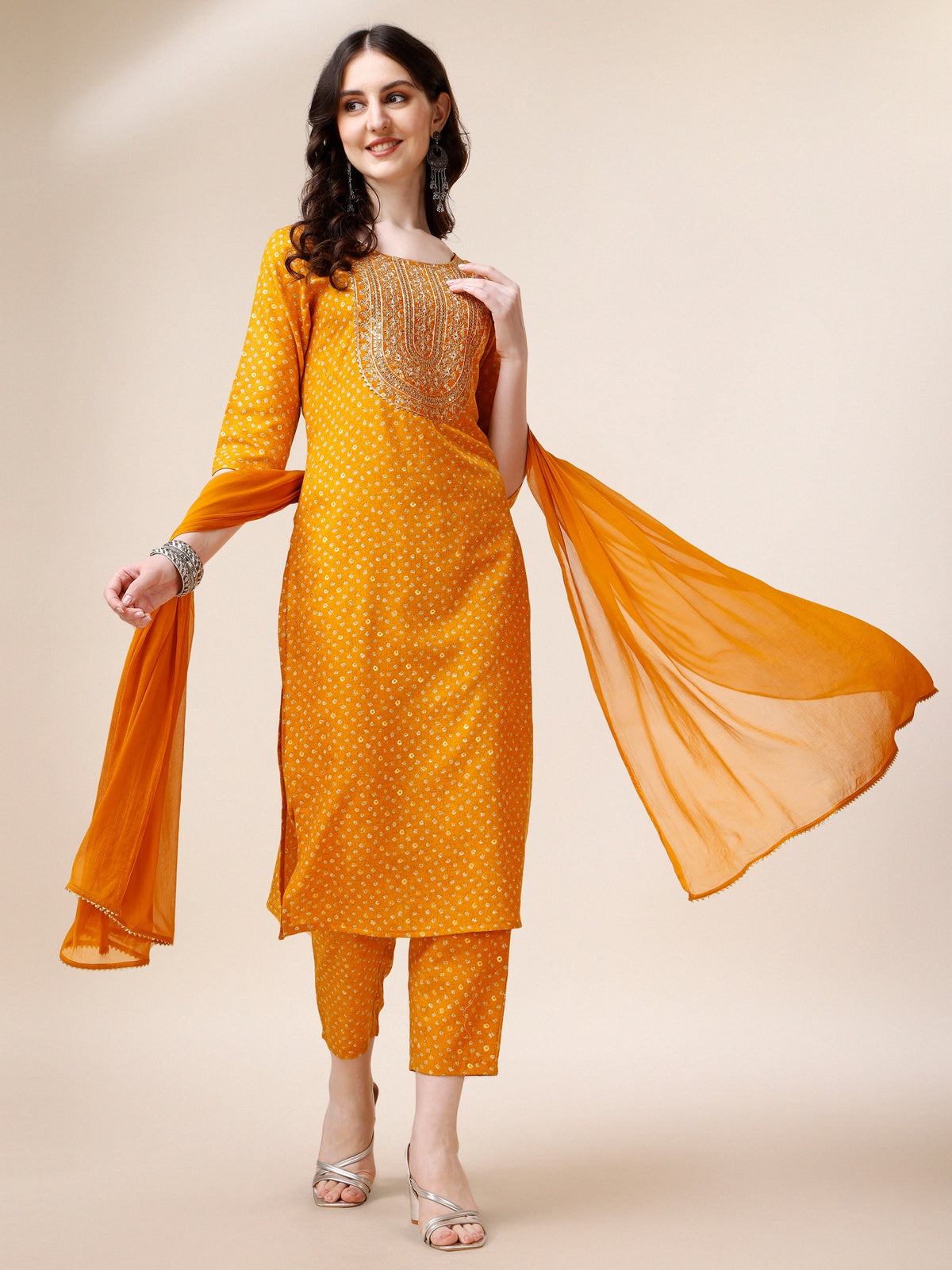 Embroidered Cotton Kurta With Pant And Dupatta Set, Multicolor - Hiral Fashion | Grocsy