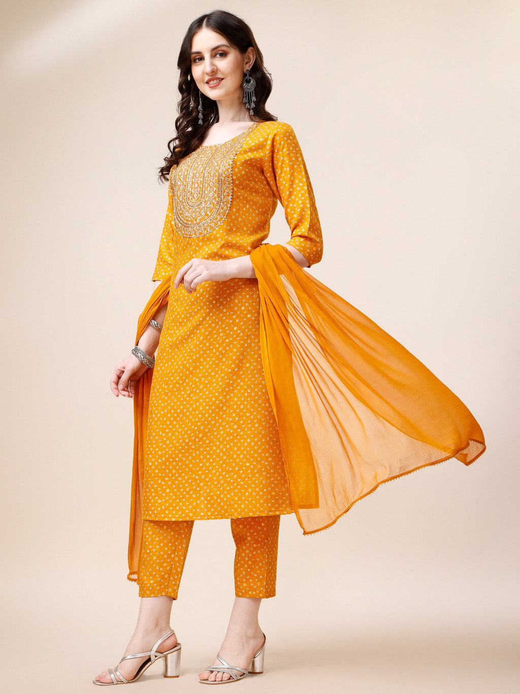 Embroidered Cotton Kurta With Pant And Dupatta Set, Multicolor - Hiral Fashion | Grocsy