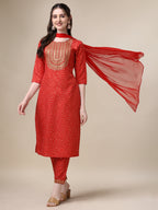 Embroidered Kurta With Pant And Dupatta Set, Multicolor - Hiral Fashion | Grocsy
