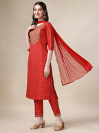 Embroidered Kurta With Pant And Dupatta Set, Multicolor - Hiral Fashion | Grocsy