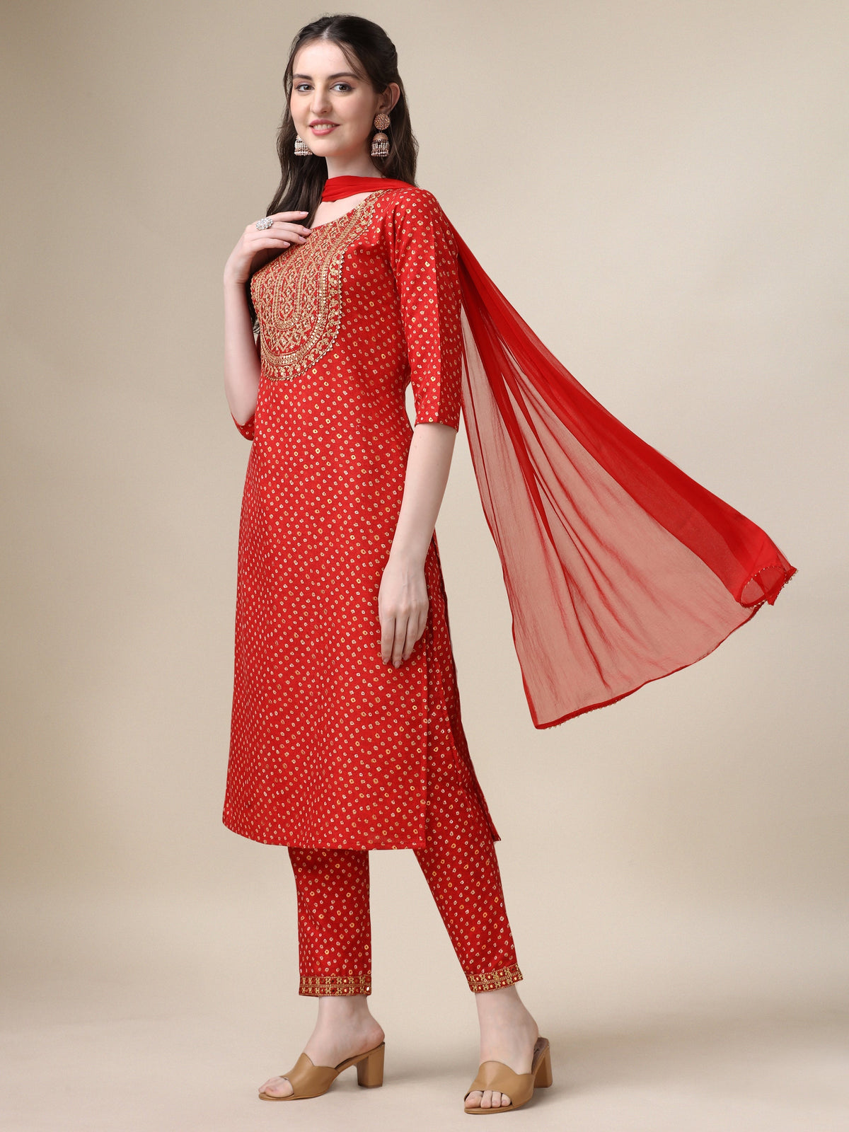 Embroidered Kurta With Pant And Dupatta Set, Multicolor - Hiral Fashion | Grocsy