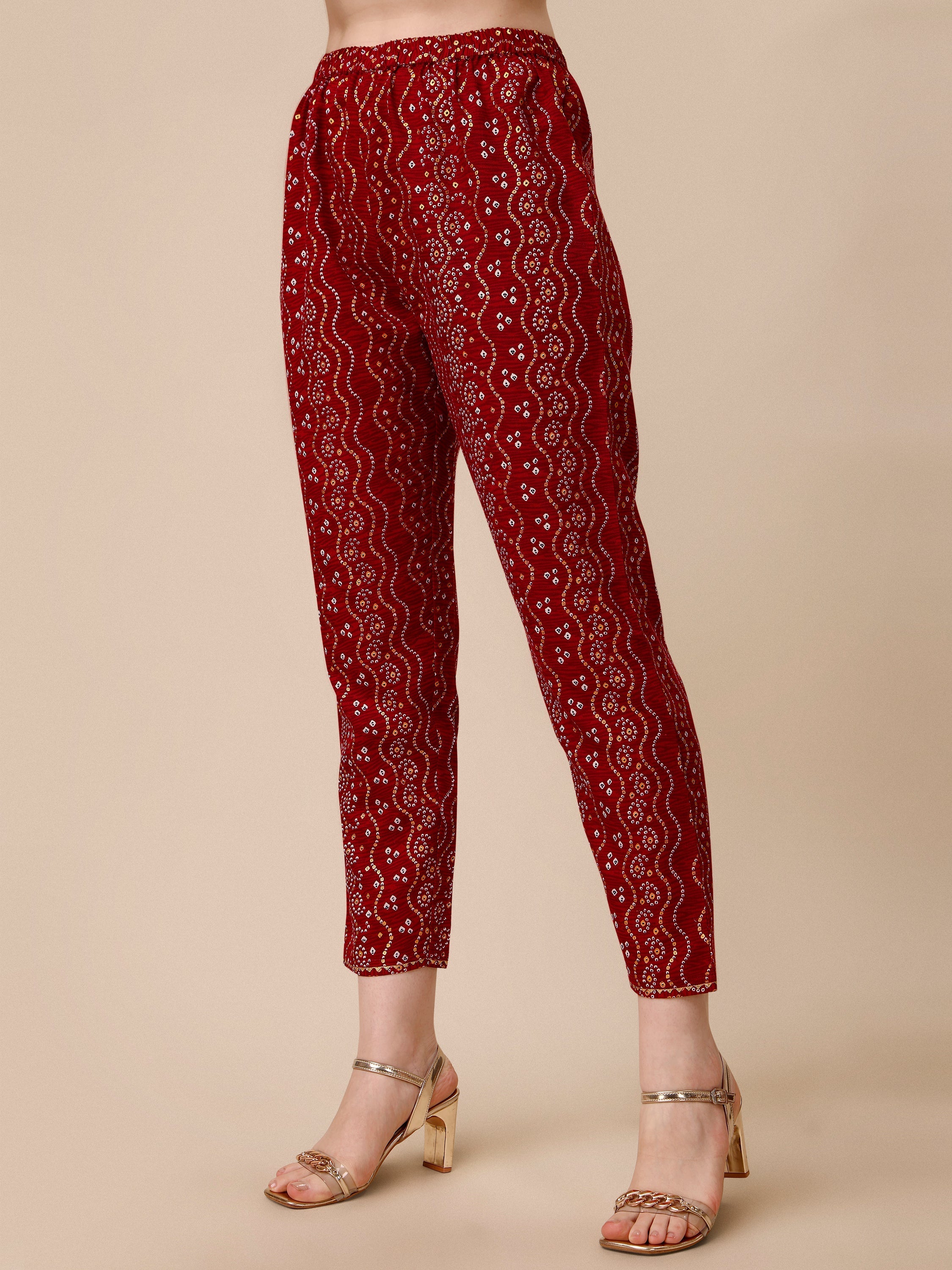 Bandhni Printed & Embroidered Kurta With Pant And Dupatta Set, Multicolor - Hiral Fashion | Grocsy
