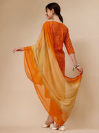 Bandhni Printed & Embroidered Kurta With Pant And Dupatta Set, Multicolor - Hiral Fashion | Grocsy