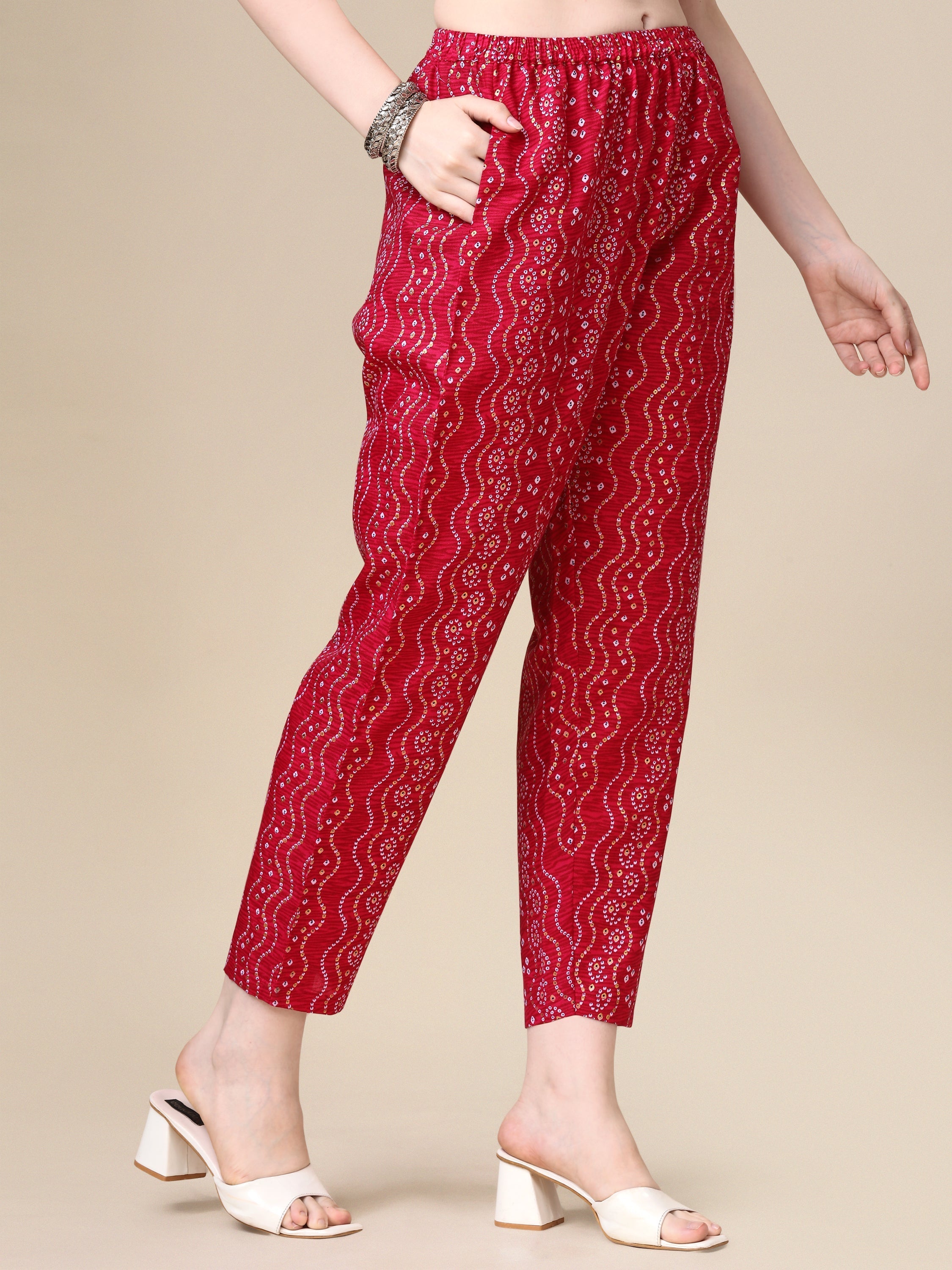 Bandhani Printed & Embroidered Kurta With Pant & Dupatta Set, Multicolor - Hiral Fashion | Grocsy