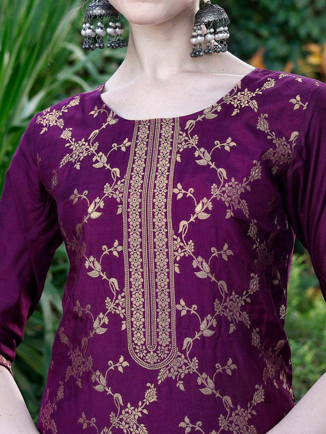 Pure Muslin Jacquard Banarasi Kurta With Pant & Dupatta Premium, Multicolor - Hiral Fashion | Grocsy