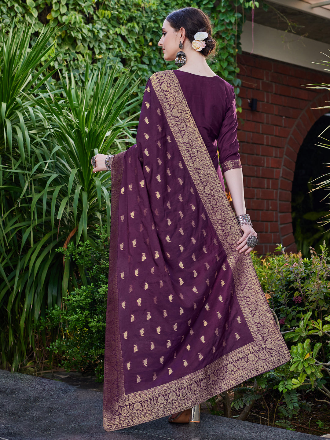 Pure Muslin Jacquard Banarasi Kurta With Pant & Dupatta Premium, Multicolor - Hiral Fashion | Grocsy
