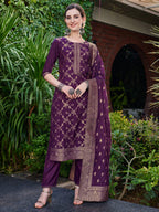 Pure Muslin Jacquard Banarasi Kurta With Pant & Dupatta Premium, Multicolor - Hiral Fashion | Grocsy
