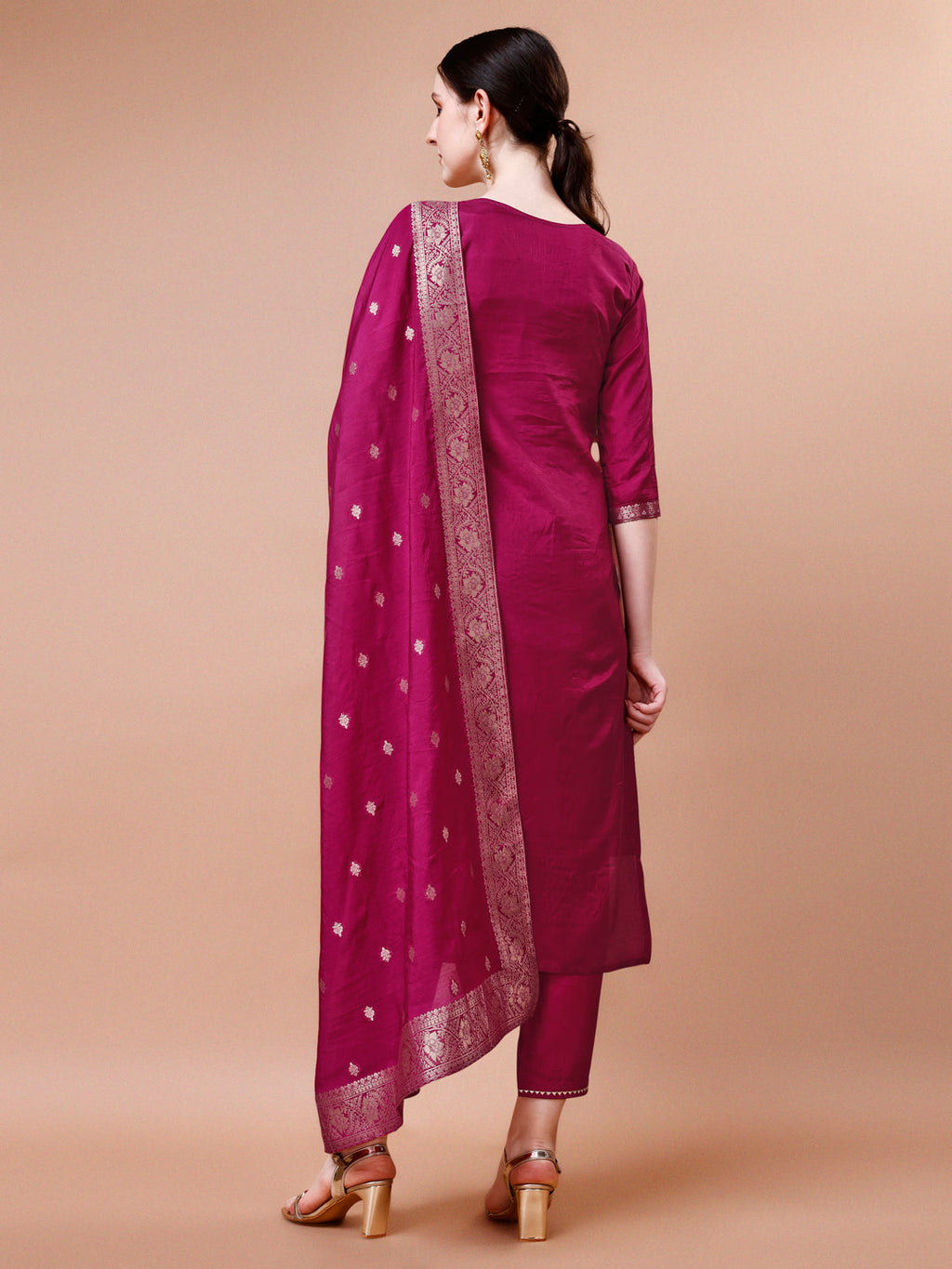 Pure Muslin Jacquard Kurta With Pant And Dupatta Set Premium, Multicolor - Hiral Fashion | Grocsy