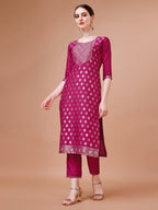 Pure Muslin Jacquard Kurta With Pant And Dupatta Set Premium, Multicolor - Hiral Fashion | Grocsy