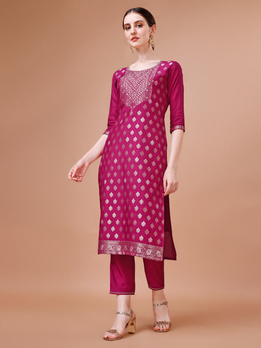 Pure Muslin Jacquard Kurta With Pant And Dupatta Set Premium, Multicolor - Hiral Fashion | Grocsy