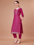 Pure Muslin Jacquard Kurta With Pant And Dupatta Set Premium, Multicolor - Hiral Fashion | Grocsy