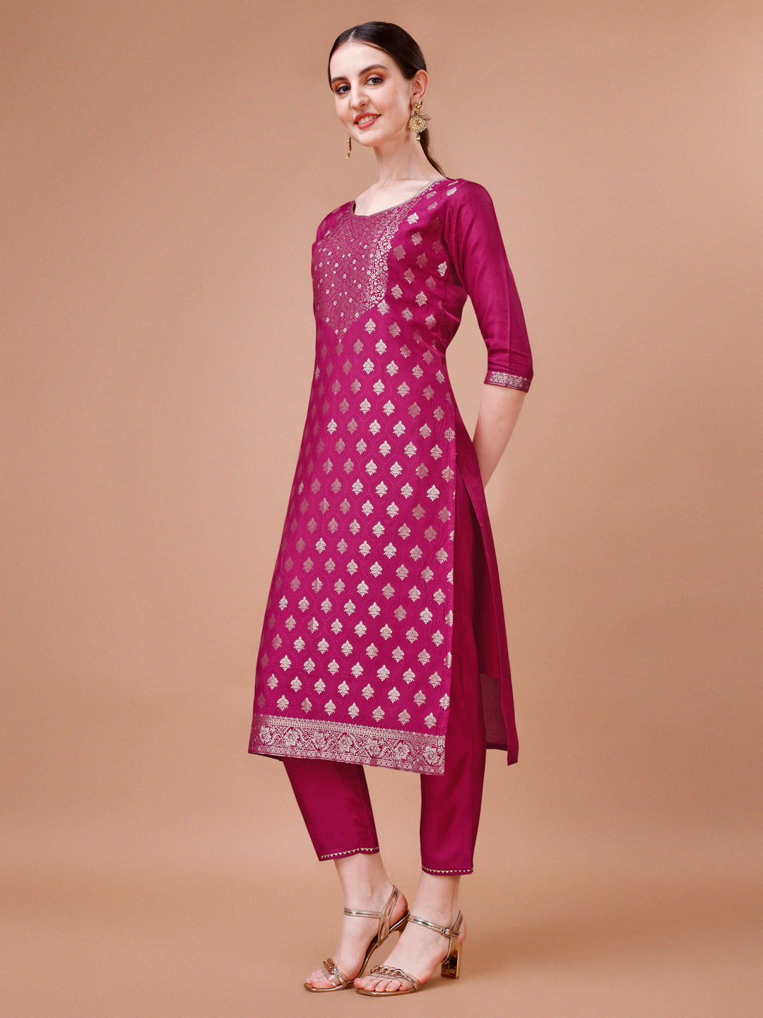 Pure Muslin Jacquard Kurta With Pant And Dupatta Set Premium, Multicolor - Hiral Fashion | Grocsy