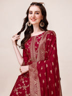 Pure Muslin Banarasi Jacquard Premium Kurta Trousers & Dupatta, Multicolor - Hiral Fashion | Grocsy